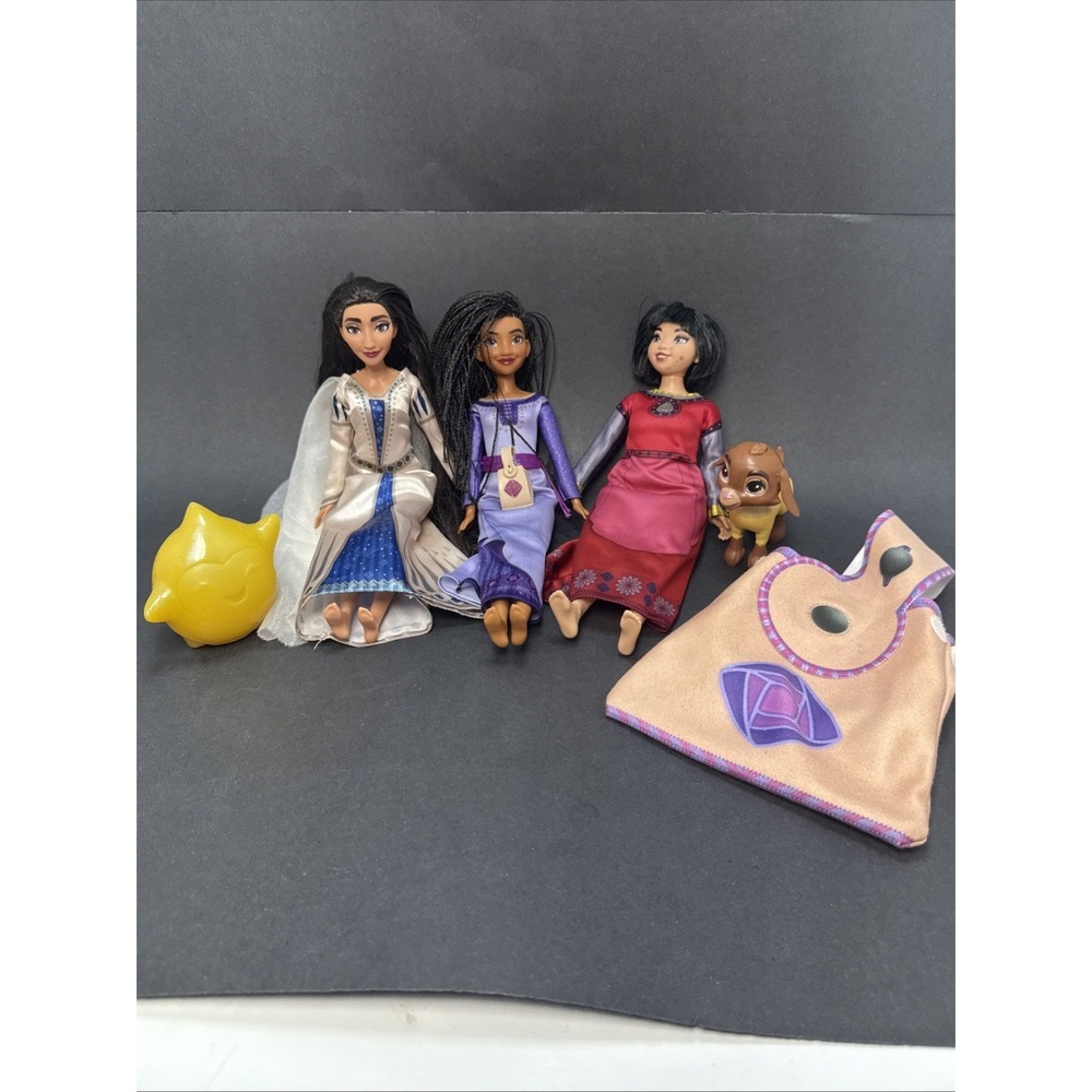 Disney Wish Dolls Asha Dahlia Queen Amaya Valentino Glow Star &‎ Bag Lot Of 6